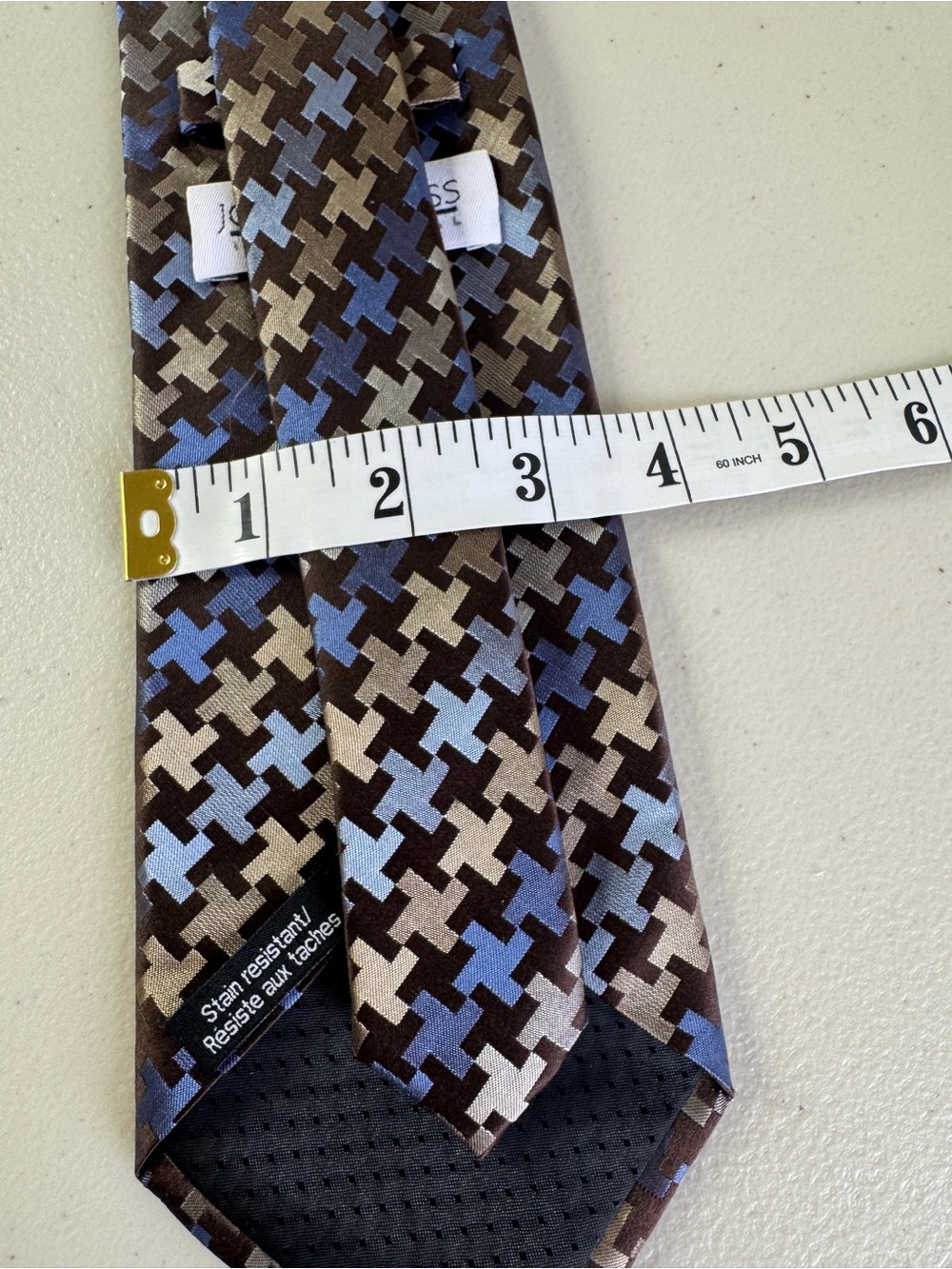 Joseph & Feiss Silk Tie Brown Blue Geometric Print Business Classic Jacquard - Picture 6 of 13